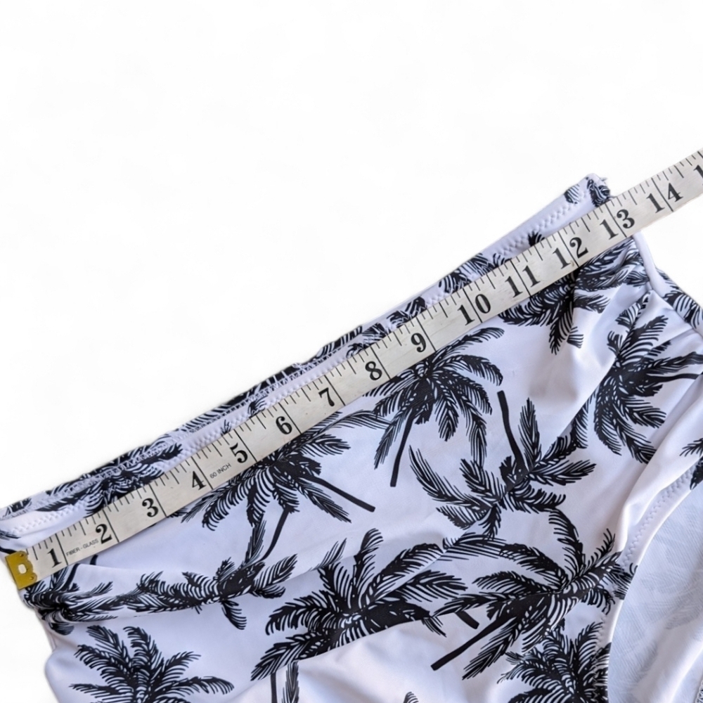 White and Black Palm Tree Print Women's Bathing Suit Swim Suit Bottoms - Picture 5 of 6